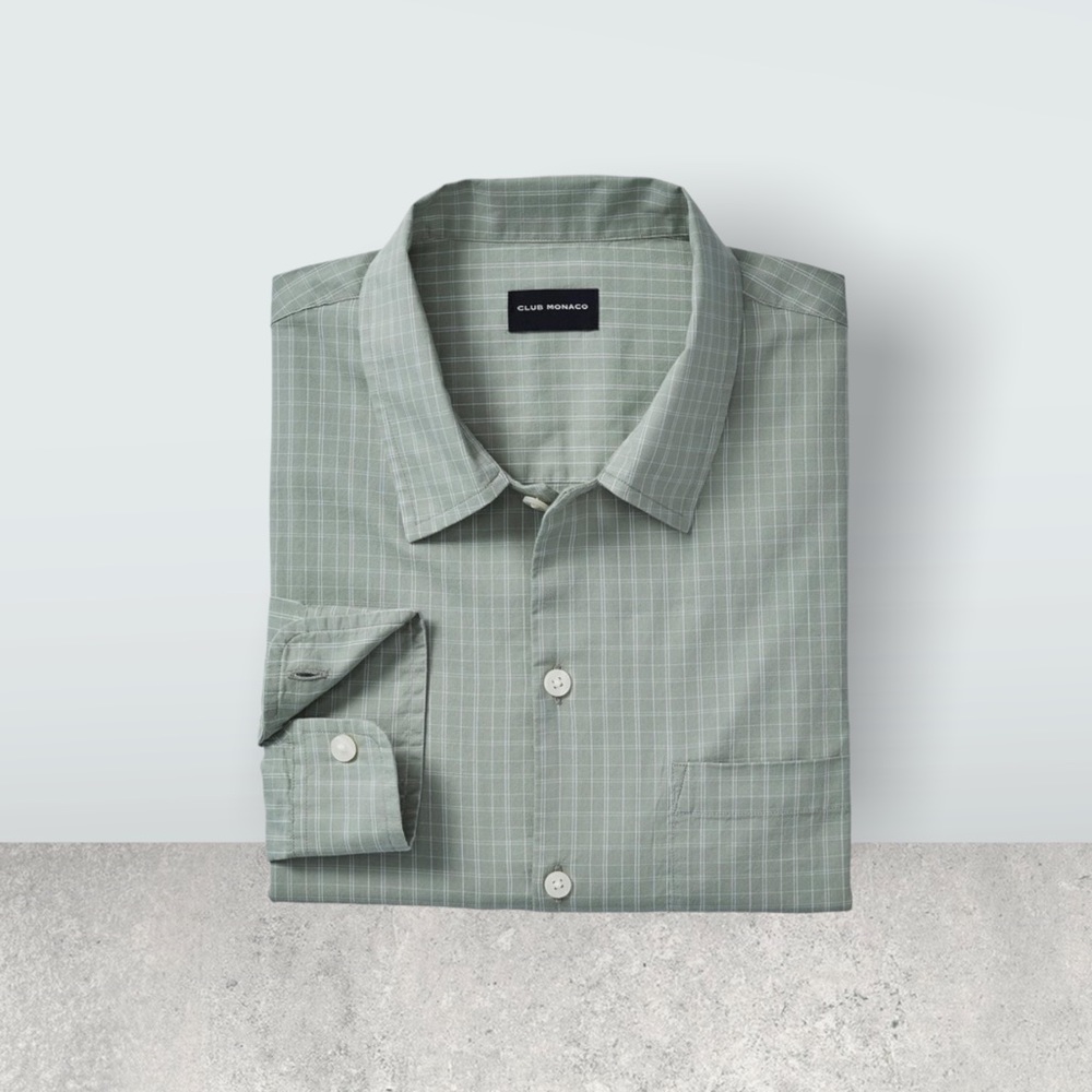 Club Monaco Standard Fit Shirt Cotton Long Sleeves Windowpane Size XS